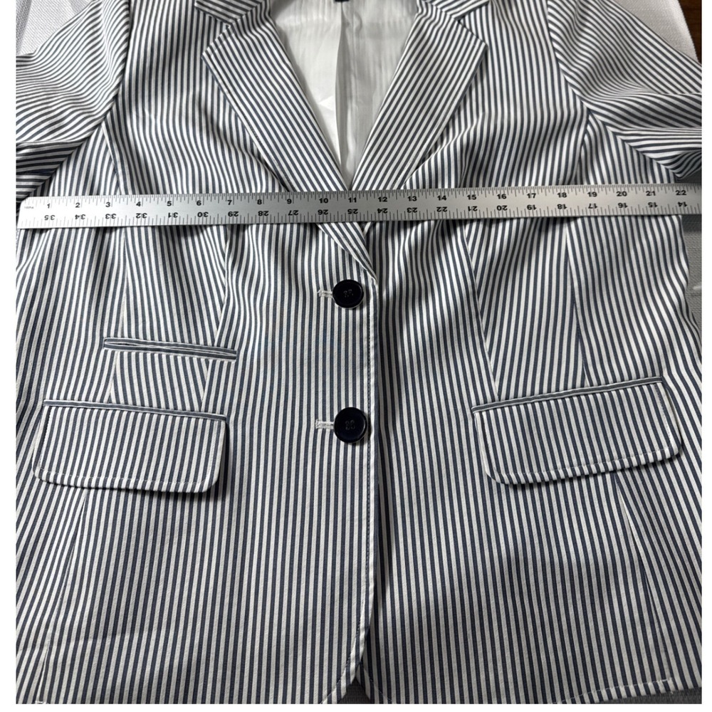 Nine West Womens 14W Blue White Striped Blazer Two Button Cotton Blend Jacket - Picture 9 of 9